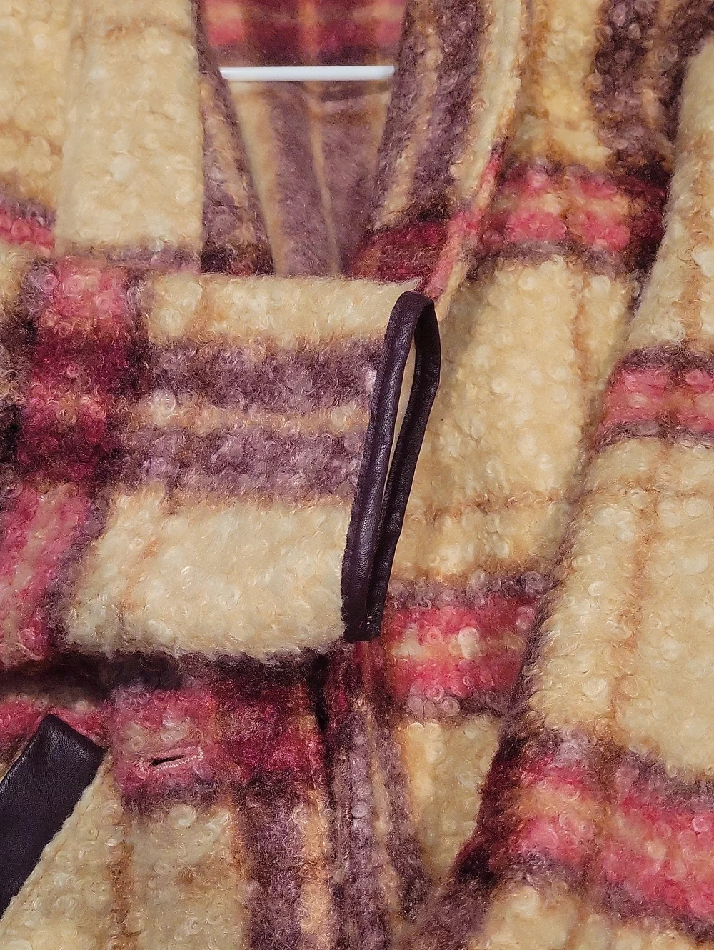 Womens Cream Plaid Bouclé Jacket with Pink & Brown Accents